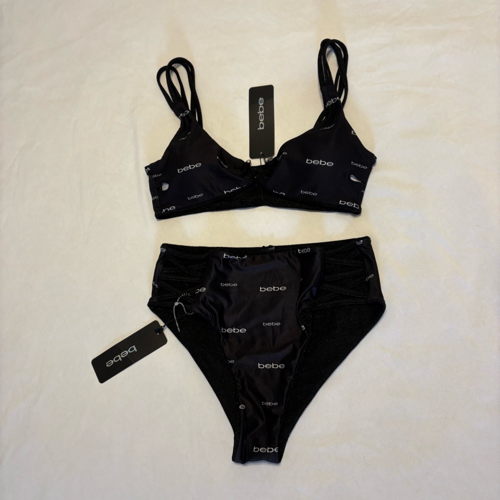 NWT Bebe Black Logo Bikini Set
